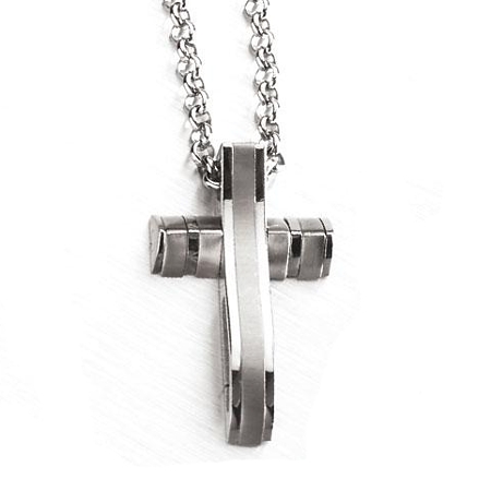 Matte and Shiny 3D Steel Cross with Chain - 170 9038 - Click Image to Close
